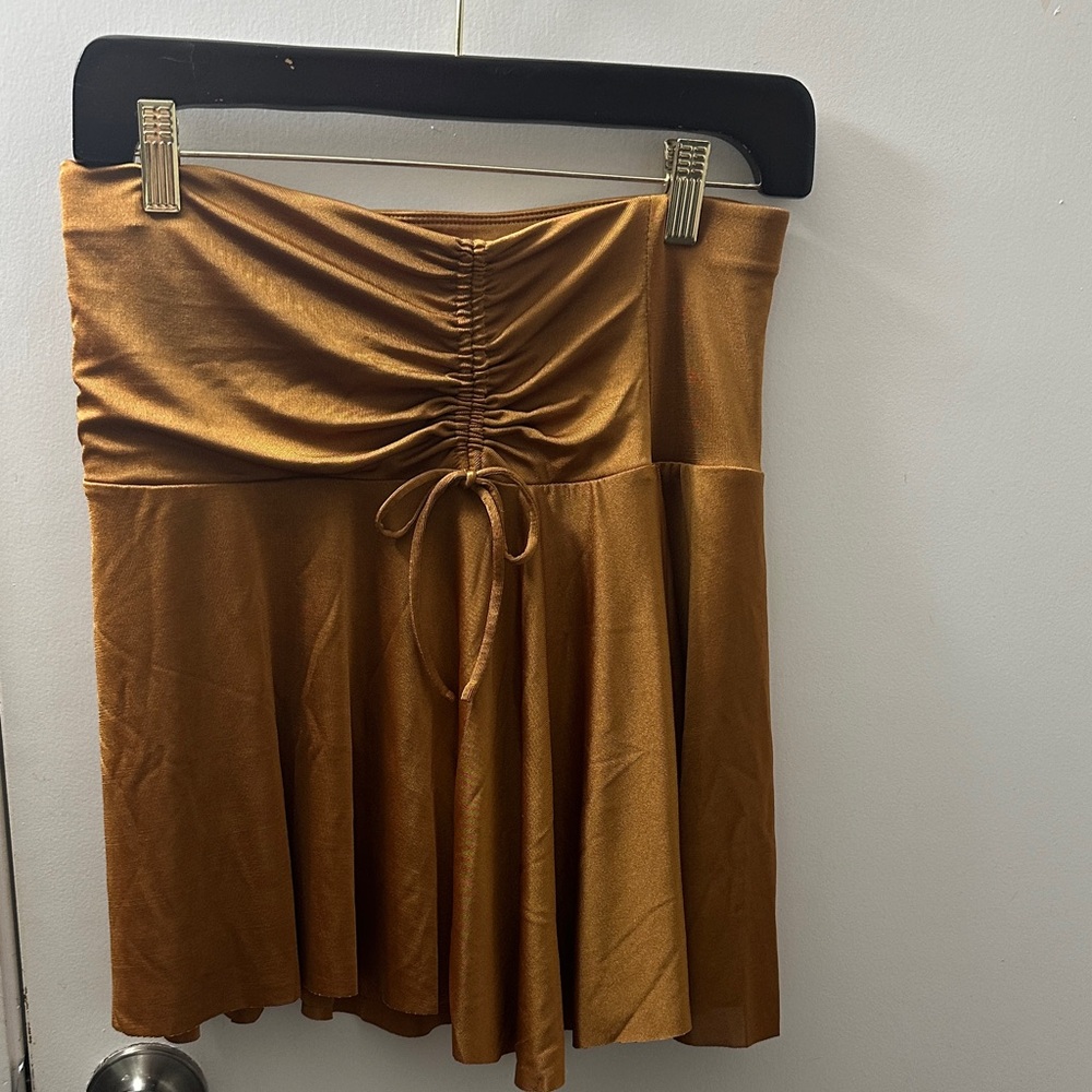 Free People Gold Ruched Mini Skirt